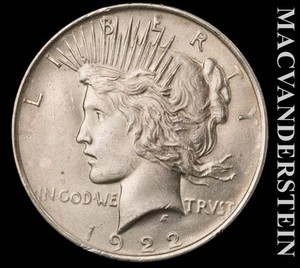 1922-S Silver Peace Dollar - Scarce  Brilliant Uncirculated  Lustrous  #L6617