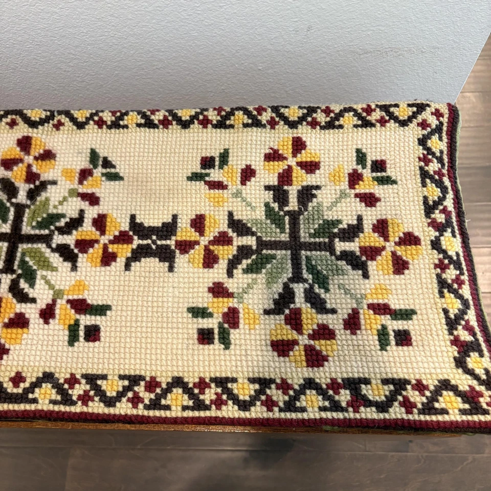 Vtg Hand-stitched Needlepoint Table Runner Floral Folk Boho Design Velvet Back - Image 4 of 4