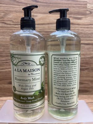 (2-Pk) A LA MAISON Rosemary Mint Olive BODY WASH Traditional Milled FRENCH MADE