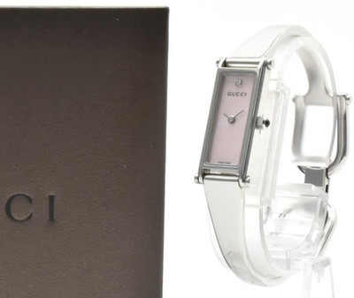 GUCCI 1500L Quartz Women's Watch Diamond Pink Shell Silver Bangle 12mm Swiss BOX