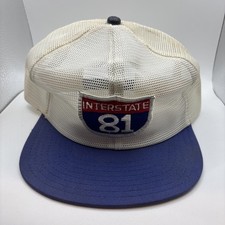 High Crown Trucker Hat SnapBack White All Mesh Interstate 81 USA Made Vtg