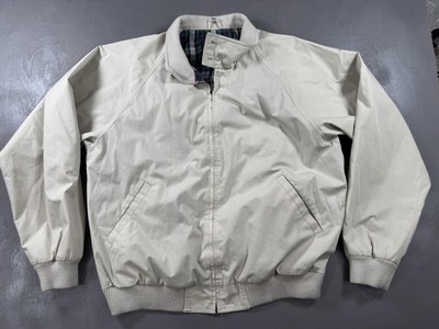 Vintage Eddie Bauer Harrington Jacket Mens XL Beige Plaid Lined Bomber Outdoor