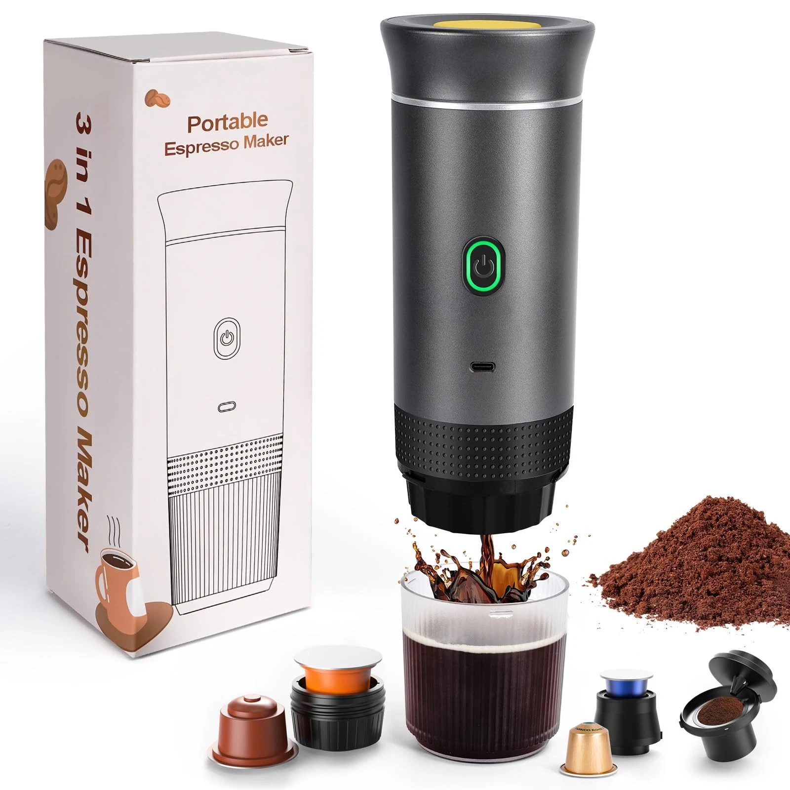 Electric Espresso Machine, 3 In 1 Portable Coffee Maker for Travel, 4-6 min S...