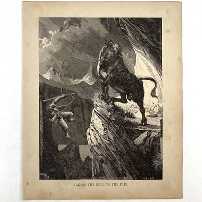 Antique 1879 Engraving By Lake Lucerne H Jenny Switzerland Taking Bull To Fair