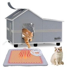 Heated Cat House for Outside Pets in Winter, Heated Outdoor Cat House Weather...