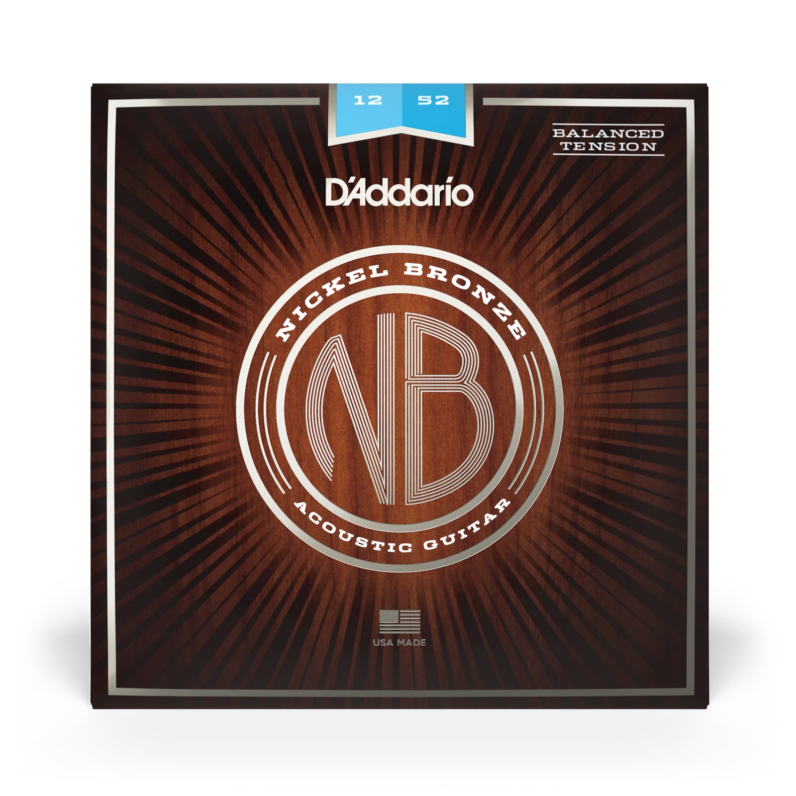 D'Addario Nickel Bronze 12-52 Acoustic Guitar Strings, Balanced Light Tension
