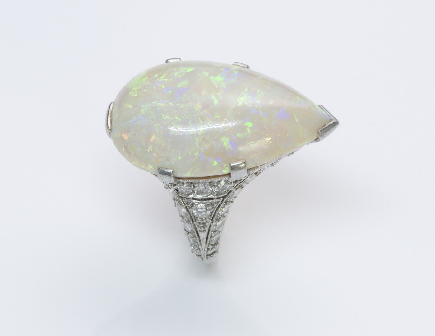 Antique Edwardian Opal Diamond Platinum Ring - image 4