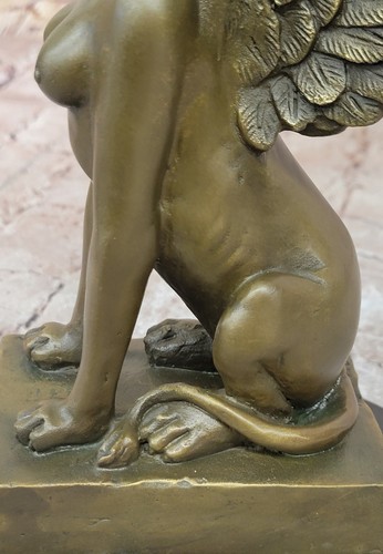 100% Originale Real Bronzo Metallo Egiziano Stile Sfinge Statuina Statua - Foto 9 di 10