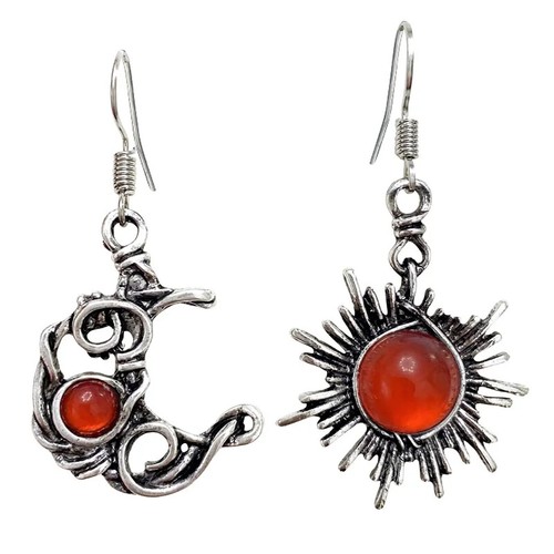 Moda Bohemia Sol y Luna Pendientes Color Plata Redondos Cristal Gota Pendiente... - Imagen 7 de 14
