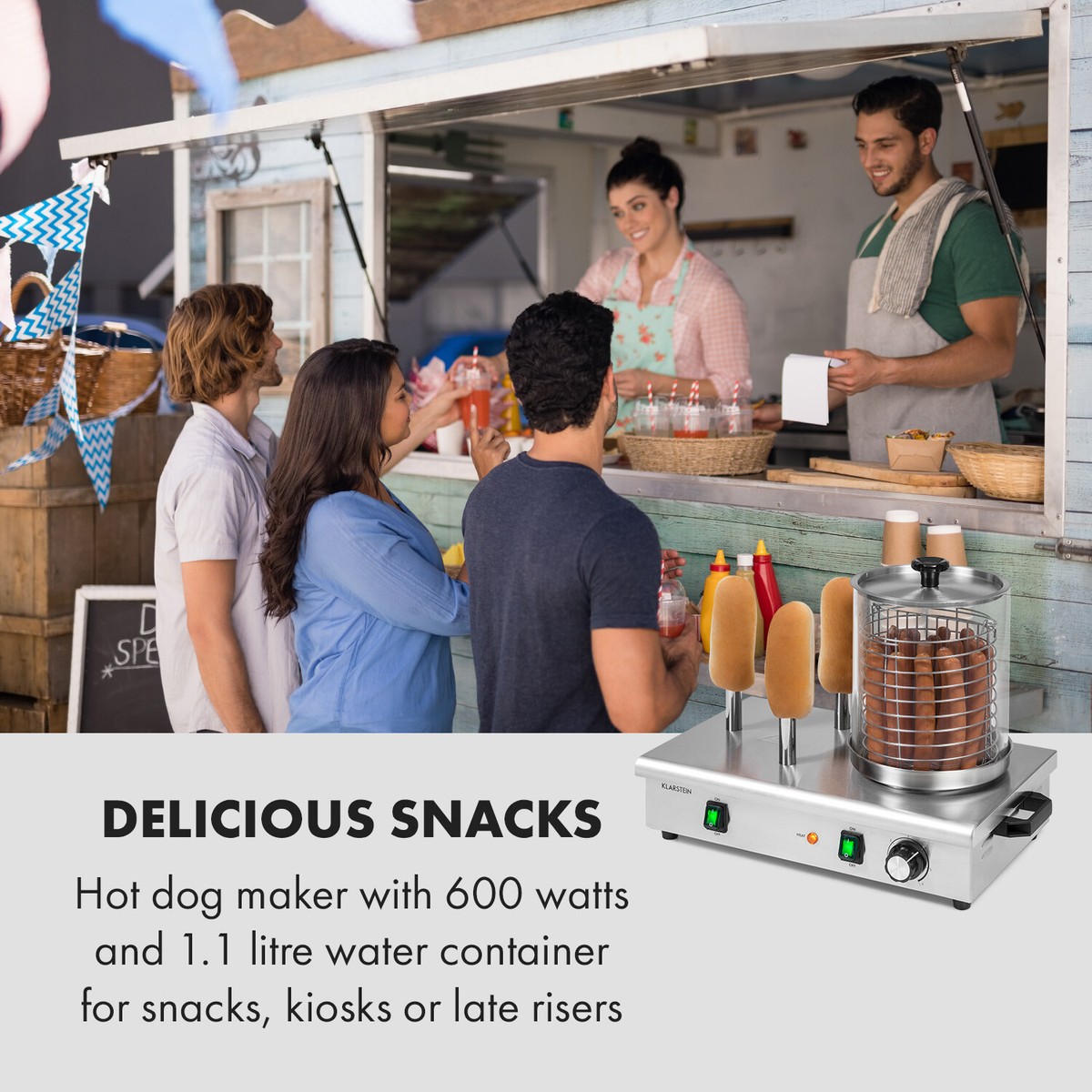 Klarstein Pro 600 Hot Dog Maker 600W 5L 30-100 ° C Glass Stainless