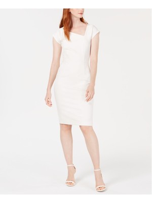 FRENCH CONNECTION Womens White Below The Knee Sheath Cocktail Dress 8