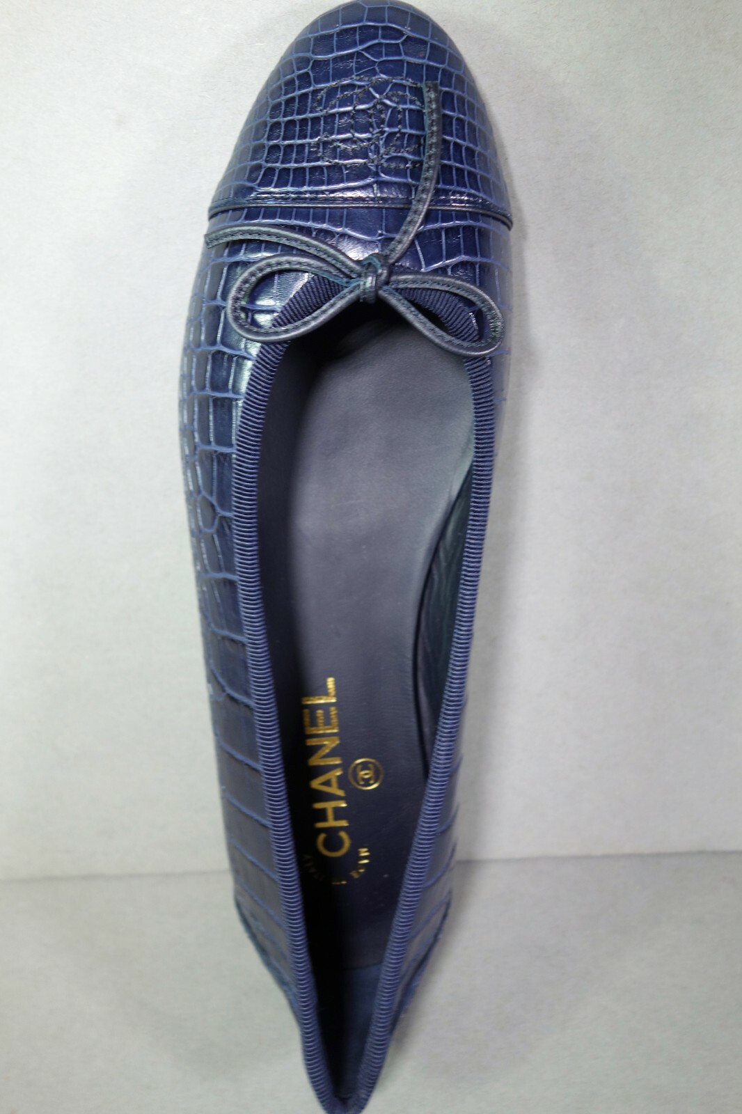 CHANEL 40 Navy Alligator ballet ballerina flats cap round toe "CC" NEW shoes image 9