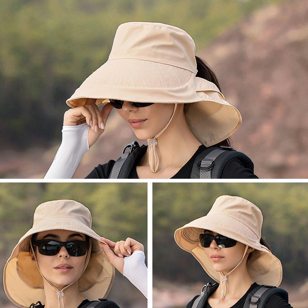 Women's Sun Hat with Ponytail Hole Foldable Wide Brim Protection Cap UV