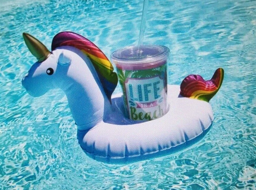 Inflatable Rainbow Unicorn Pool Drink Cup Holder Float Soap