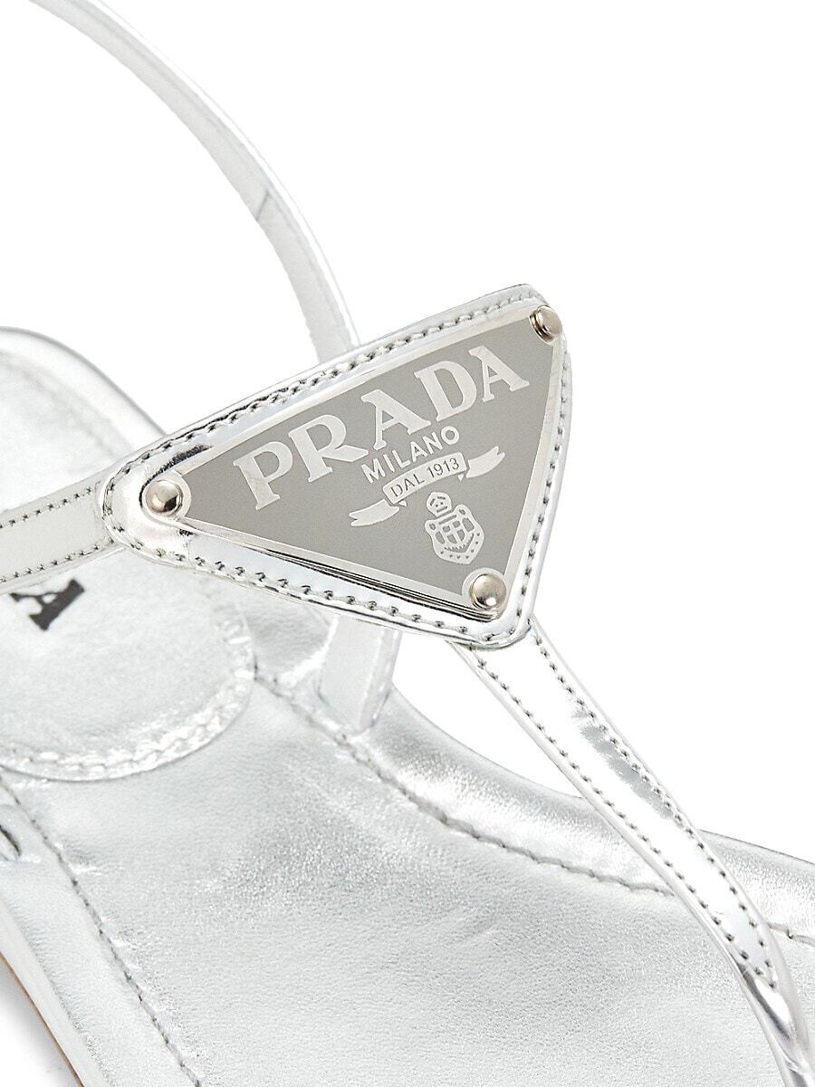 PRADA Logo Metallic Leather Ankle-Strap Thong Sandals PRADA Logo Metallic Leather Ankle-Strap Thong Sandals