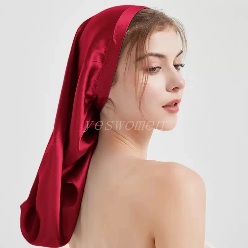 OFF WHITE Cappellino a pelo 100% seta cravatta per capelli seta avvolgente berretti da notte lunghi cura capelli