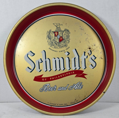 Schmidt's Beer Metal Tray Red & Gold Philadelphia Ale Bar Server 13''