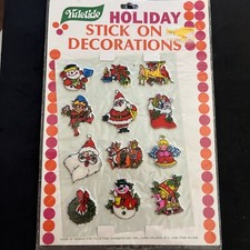 Vintage 80  s Yuletide Puffy CHRISTMAS Vinyl Stick On Sticker Sheet -