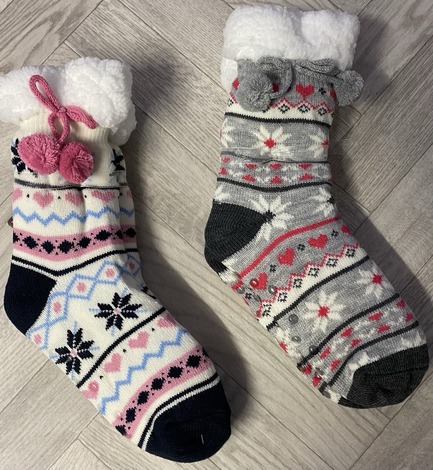 SAOLA 2 PAIR LADIES FAIR ISLE LOUNGE THERMAL LINED WINTER GRIPPER SOLE SOCKS SIZE 4 8