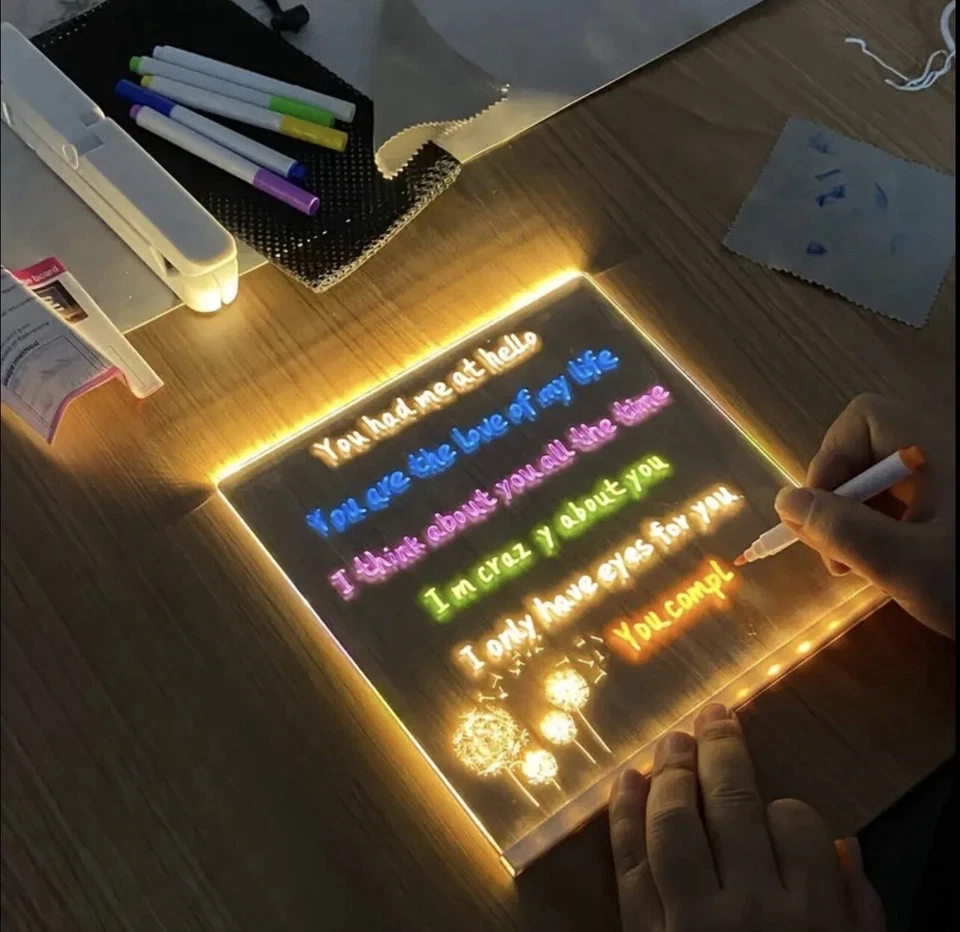 Large LED Writing Note Board with Colors Acrylic Dry 7 Pens Home Office 20*30cm - Image 4 of 4