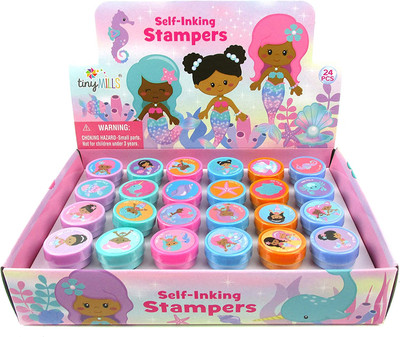 24 Pcs Rainbow Mermaid Stampers for Kids Birthday Party Goody Bag Filler Pinata 