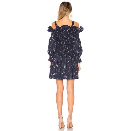 Revolve REBECCA TAYLOR Francine Off Shoulder Dress Floral Smocked Navy Blue 0 - Picture 18 of 20