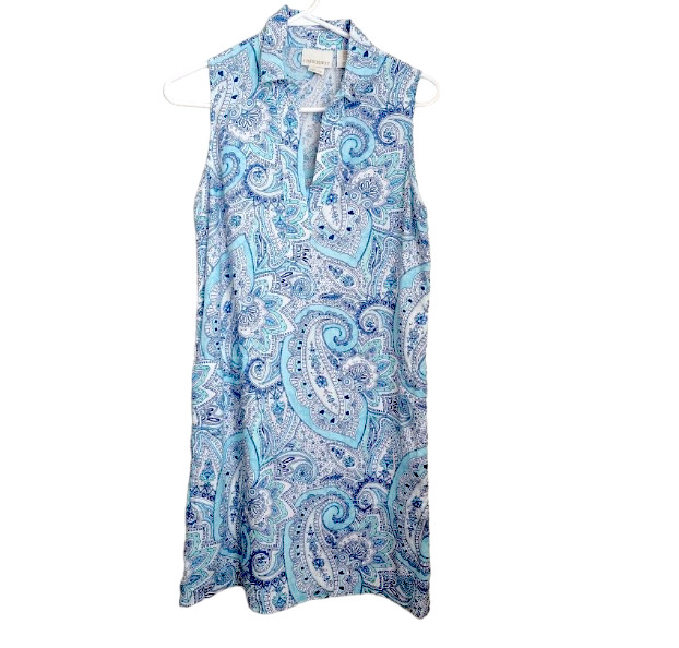 Cynthia Rowley 100% Linen Dress Women's Blue Paisley Print