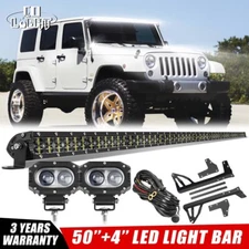 52" LED Light Bar Combo+4" Pods For 07-18 Jeep Wrangler JK Roof Brackets Kit 4WD