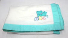 Vintage Cuddle Time Acrylic Baby Blanket Teddy Bear ABC White Green 1982 36x40"