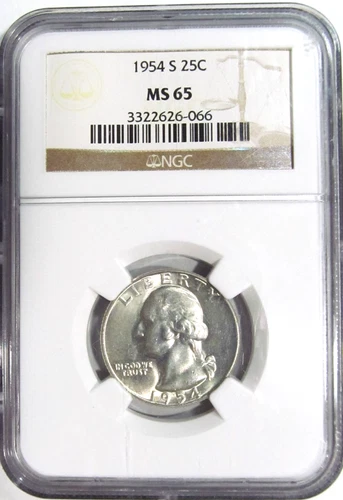 1954-S WASHINGTON Silver Quarter NGC MS 65