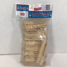 Vintage Penley Wooden Flat Slotted Clothes Pins Made In USA 50 Pc 4โ New