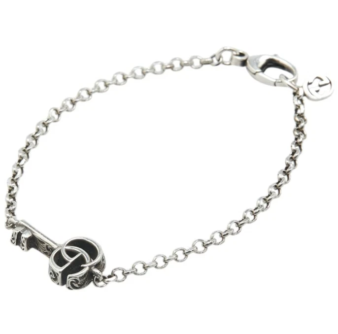 GUCCI Bracciale Chiave Arabesca Doppia G 6 9" Argento 925 Autentico con Scatola #8379