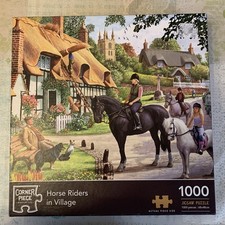 Corner Piece - Horse Riders In Village - 1000 Piece Jigsaw Puzzle - UNCHECKED