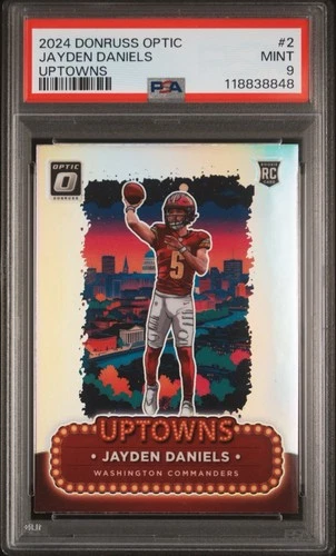 Jayden Daniels Rookie Uptowns SSP 2024 Donruss Optic #2 RC MINT PSA 9