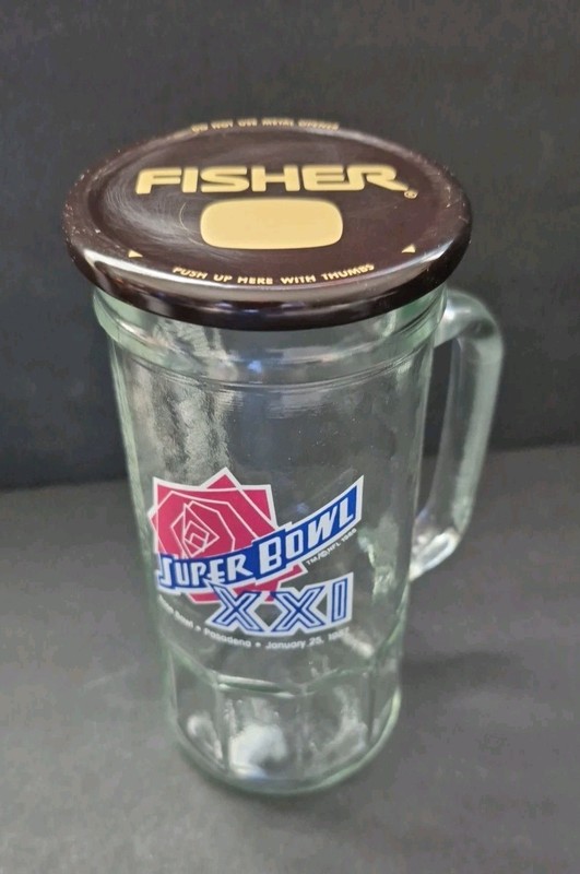 Pasadena CA Rose Super Bowl XXI Glass Beer Stein 1987 NY Giants Denver Broncos
