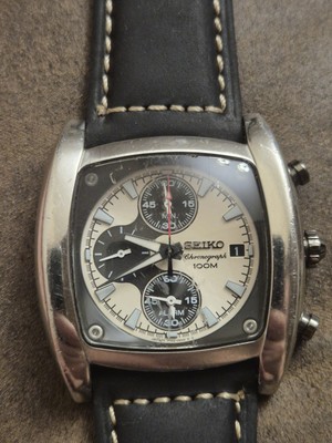 Rare SEIKO PANDA 7T62-0HFO Quartz CHRONOGRAPH TV DIALWatches 43 mm