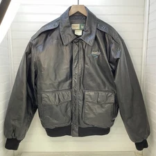 Avantair Black Leather Bomber Jacket Size Medium by Wear Guard w/ Lining & Logo