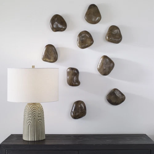 Uttermost Pebbles Walnut Wood Wall Décor S/9 - Picture 1 of 3
