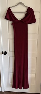 Club L Women s Gabrielle Berry red Bardot Neckline With Drape Maxi Dress Size US