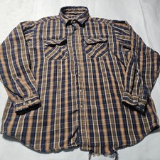 Vintage Carhartt Mens XL Heavyweight Flannel Shirt Blue Tan Plaid Distressed