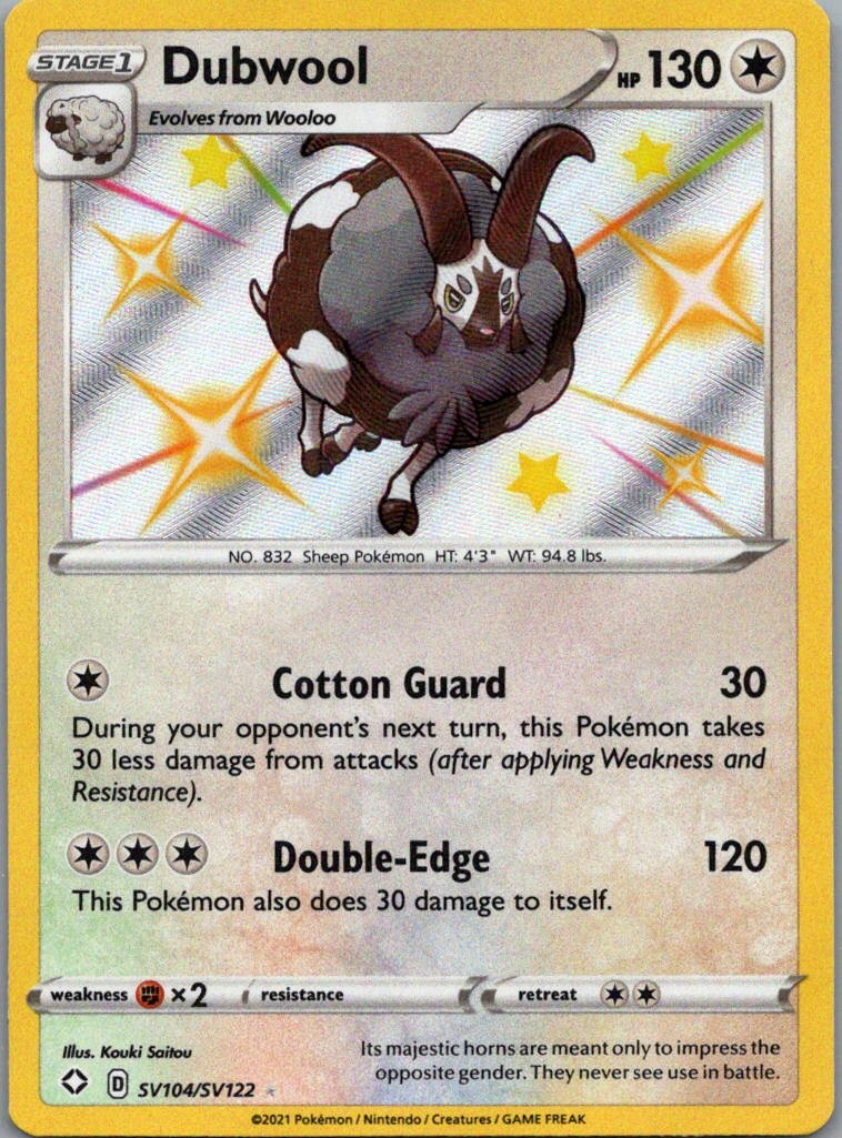 Dubwool Shiny Holo Rare Shining Fates: Shiny Vault SV104/SV122 NM