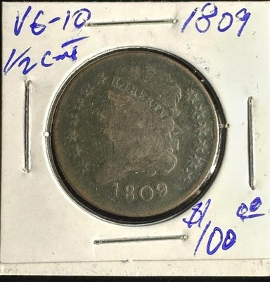 1809 Classic Head Half Cent 1/2C, Nice Coin