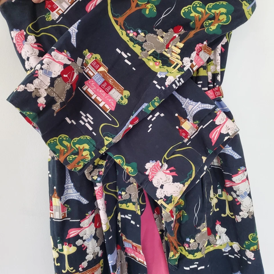 NICK & NORA L/XL Paris French Poodle Print Black Multi-Color Bath Robe Kimono   - Image 3 of 4