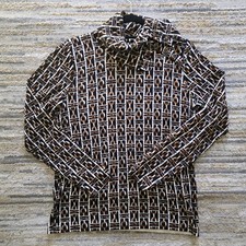 Claudia Sträter L Merino Wool Sweater Black White Geometric High Neck Button