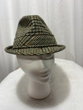 Crofut Knapp New York Gentleman’s Hay Fedora Size 7 1/8 Plaid Green Brown 