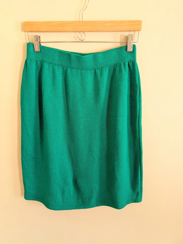 Vintage St. John by Marie Gray Pencil Skirt 8 Green Knit Office Core Knee Length - Image 3 of 4