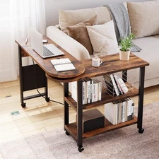 Rotating End Table with Charging Station - 360 Sofa Side Table with Extra Sto...