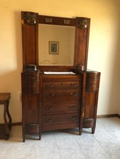 Cassettiera Antica Liberty con Marmo Portoro e Specchio Italia Inizio 900