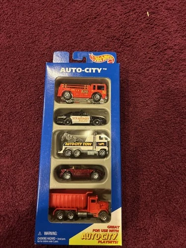 Vintage Hot Wheels Auto City 5-Pack Gift Set Tow Fire Truck Police Car 1995 hw