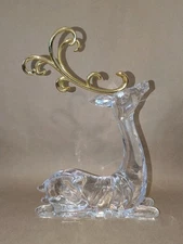 Large Seated Acrylic Christmas Reindeer Figurines 15.5" Tall with Gold Antlers